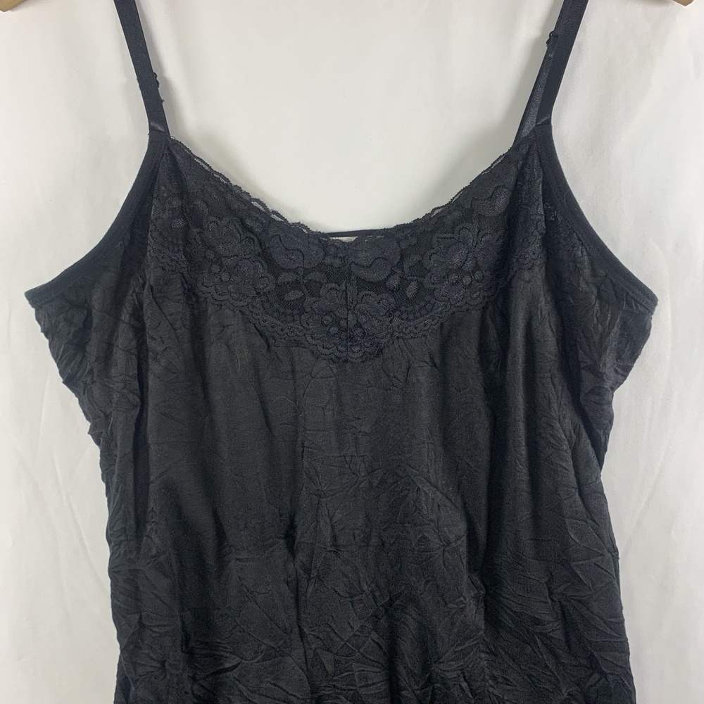 Womens Y2K Fairy Grunge Crinkle Lace Trim Cami Top Size XL Black Whimsigoth